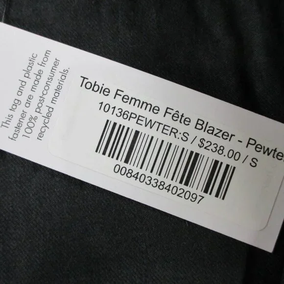 Amour Vert Blazer Womens Small Pewter Gray Tobie Femme Fete Linen Blend Coat NWT - Picture 5 of 10